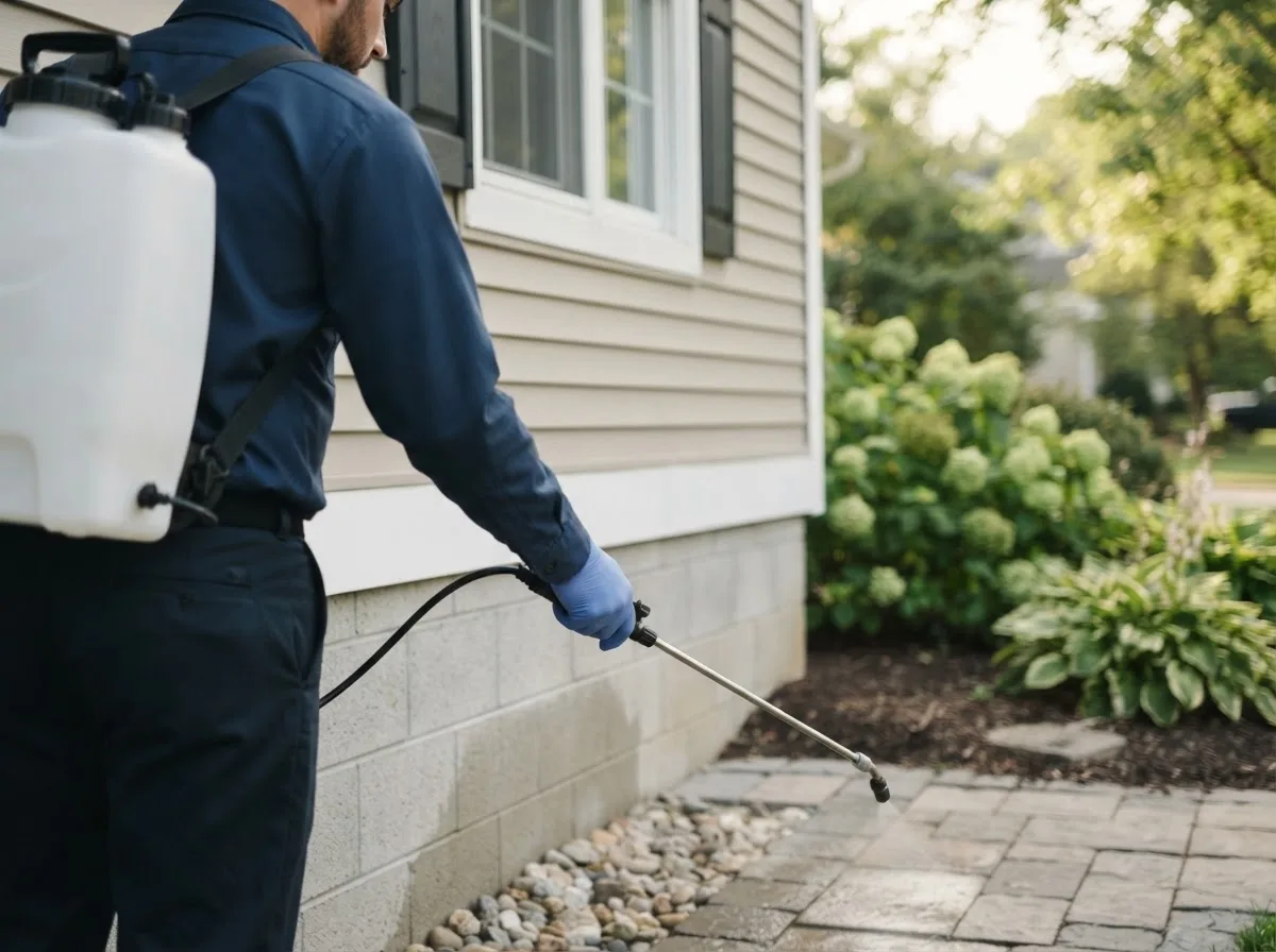 Pest control technician inspecting a home in Poland, ME